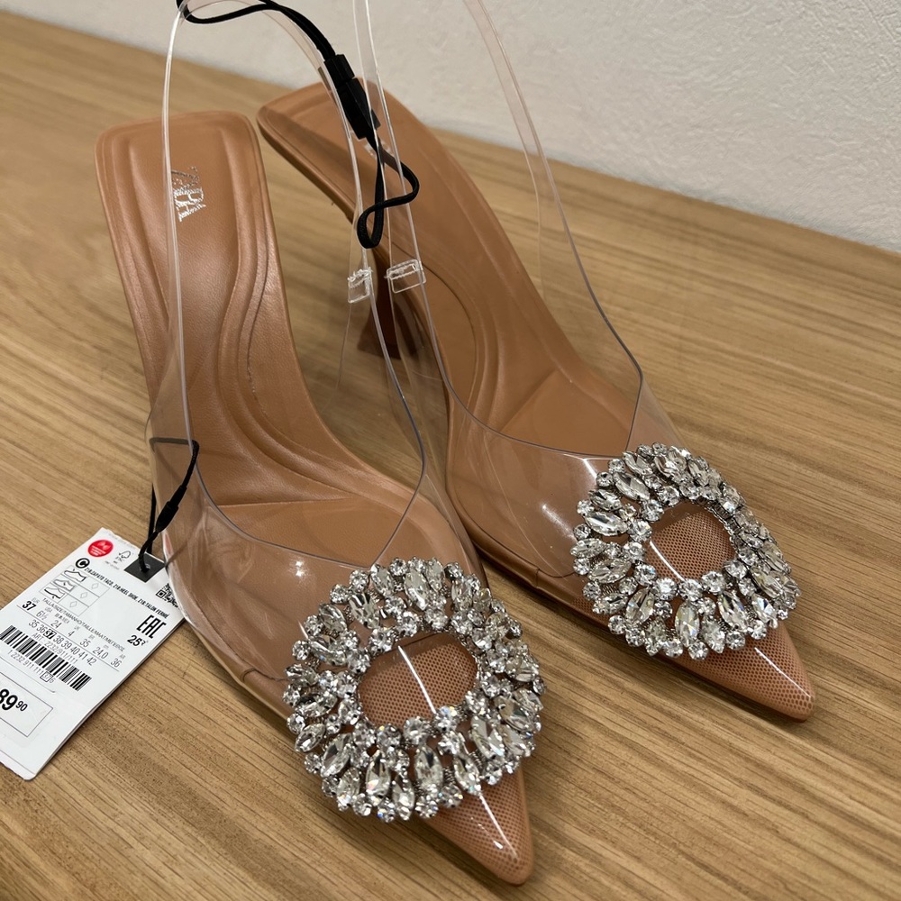 Zara embellished vinyl heel shoes